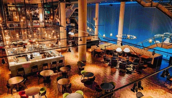 The Amex Lounge at The O2 at night.