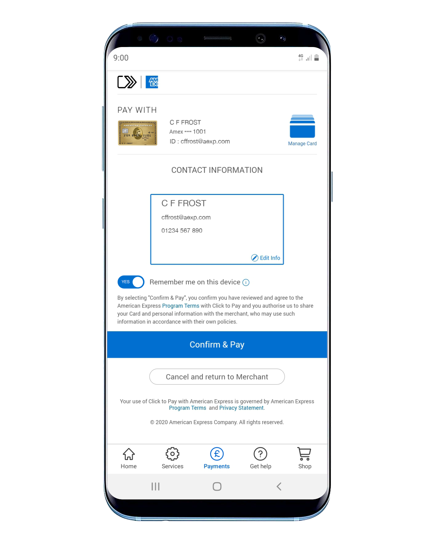 Amex Pay step 1